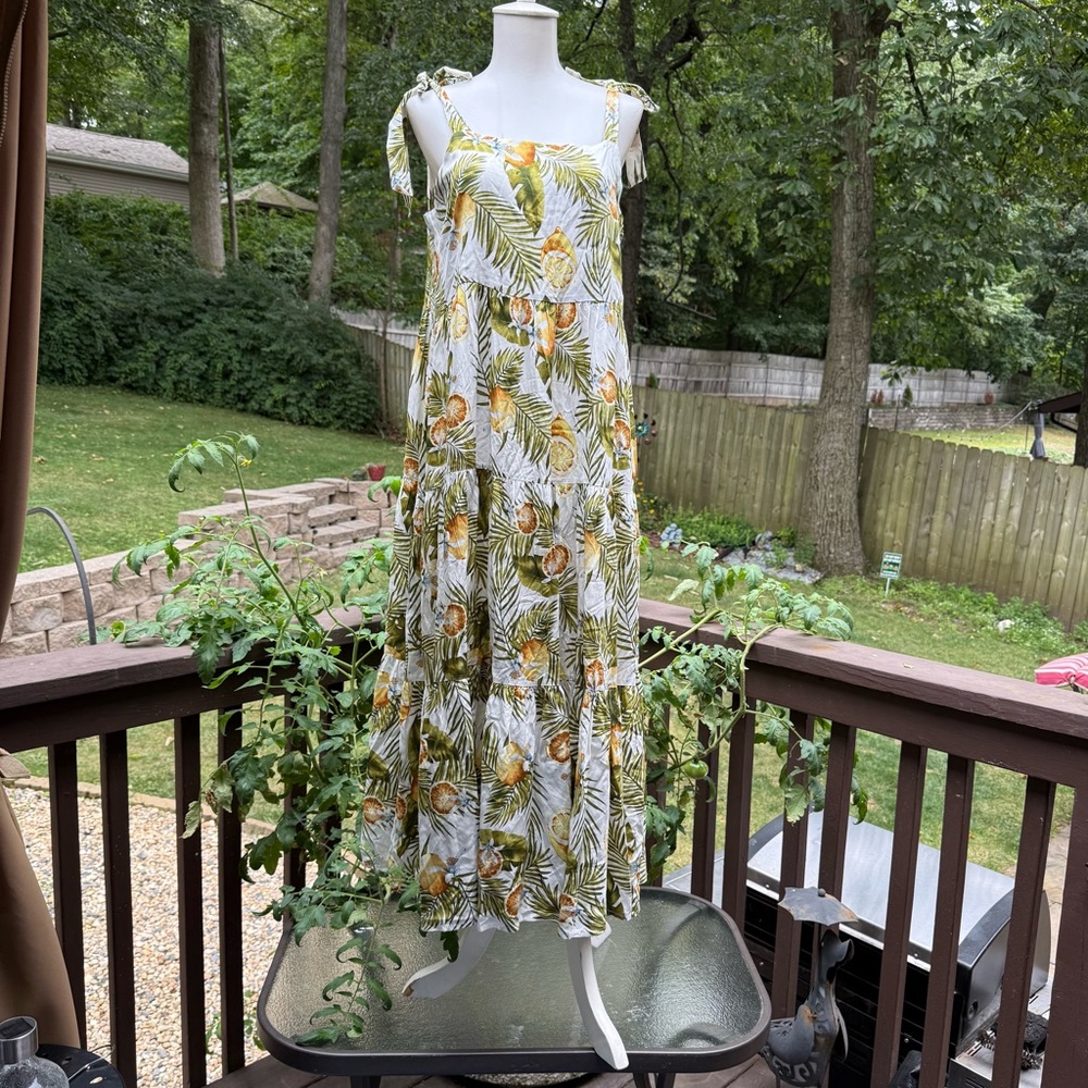 Label Of Love Fruit Novelty All Over Print MIDI Dress M Medium Palm